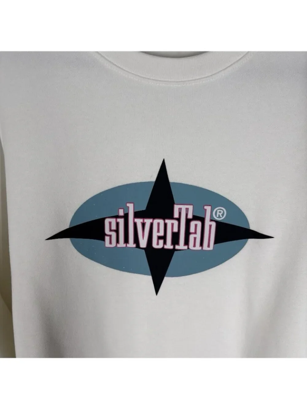 Levi’s Men L White Fleece Silver Tab Logo Relaxed Graphic Crewneck Sweatshirt